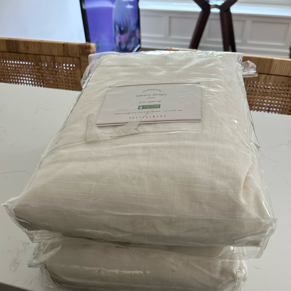 Pair of Pottery Barn Emery Curtains White